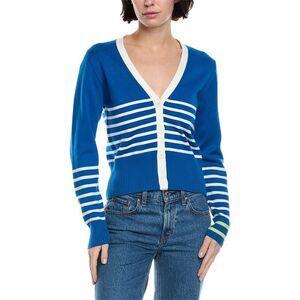 Brodie Cashmere Womens  Irregular Stripe Cashmere-Blend Cardigan, Blue